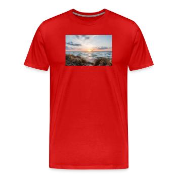 Coucher de soleil sur la plage de dunes - T-shirt bio Premium Homme - rouge - Devant - Damien (186cm)