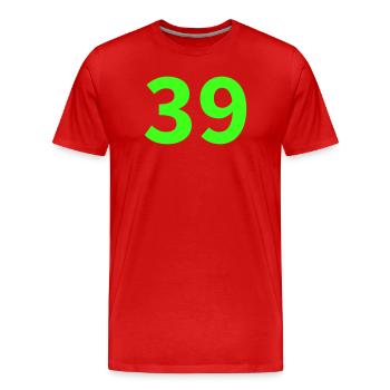 Neon Number 39 - Men's Premium Organic T-Shirt - red - Front - Damien (186cm)