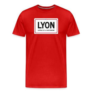 Ortsschild von Lyon - Männer Premium Bio T-Shirt - Rot - Vorne - Damien (186cm)