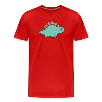 Turquoise Stegosaurus Cartoon - Men's Premium Organic T-Shirt - red - Front - Damien (186cm)