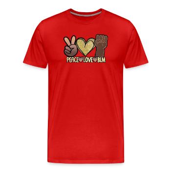 Peace Love BLM Black Lives Matter African Pride - T-shirt bio Premium Homme - rouge - Devant - Damien (186cm)