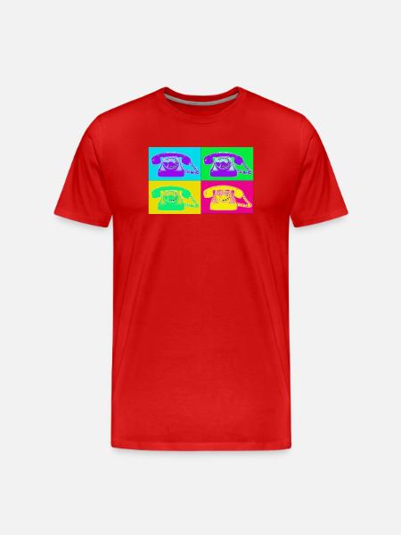 Pop-Art-Quad-Neon-Telefon - Männer Premium Bio T-Shirt - Rot