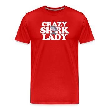 Verrückte Hai-Dame - Männer Premium Bio T-Shirt - Rot - Vorne - Damien (186cm)