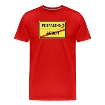 Feierabend statt Arbeit Bier Feierabend Ortsschild - Männer Premium Bio T-Shirt - Rot - Vorne - Damien (186cm)
