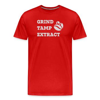 Grind Tamp Extract Coffee - Men's Premium Organic T-Shirt - red - Front - Damien (186cm)