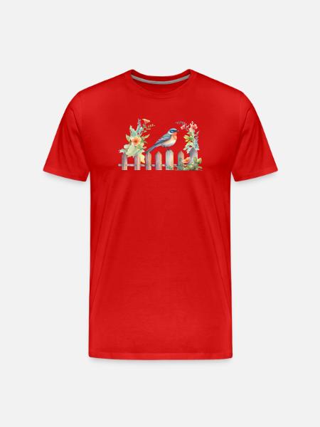 Bird on wooden fence - Men's Premium Organic T-Shirt - red