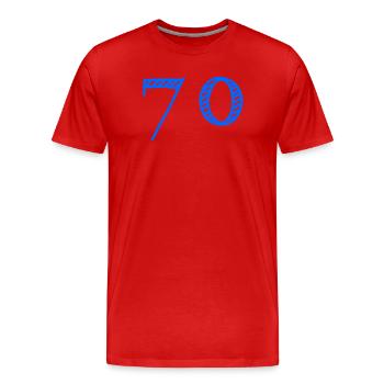70. 70 ANS. 70e ANNIVERSAIRE. ANNIVERSAIRE 70 ANS. - T-shirt bio Premium Homme - rouge - Devant - Damien (186cm)
