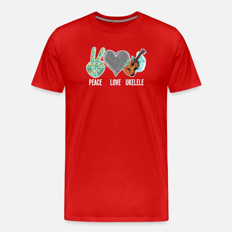 Hawaiian Ukulele Uke Peace Love - Männer Premium Bio T-Shirt - Rot