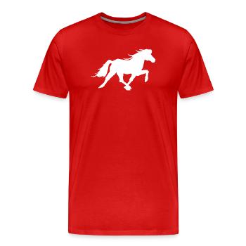 Sportliches Islandpferd im Rennpass - Männer Premium Bio T-Shirt - Rot - Vorne - Damien (186cm)