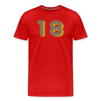 18. 18 ANS. 18e ANNIVERSAIRE. ANNIVERSAIRE 18 ANS. - T-shirt bio Premium Homme - rouge - Devant - Damien (186cm)