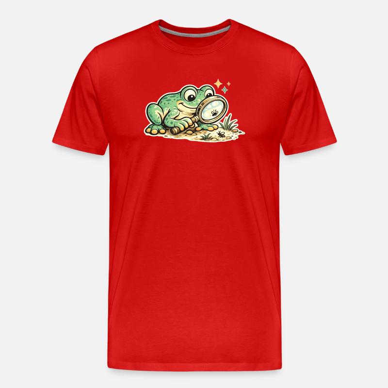 Frosch mit Lupe auf Spurensuche - Männer Premium Bio T-Shirt - Rot
