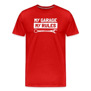 My garage my rules Car lover car guy mechanic - Männer Premium Bio T-Shirt - Rot - Vorne - Damien (186cm)