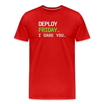 Déployer vendredi – Je vous mets au défi DevOps Design - T-shirt bio Premium Homme - rouge - Devant - Damien (186cm)