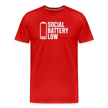 Social Battery Low - Men's Premium Organic T-Shirt - red - Front - Damien (186cm)