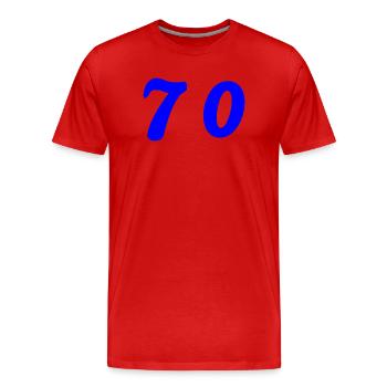 70. 70 ANS. 70e ANNIVERSAIRE. ANNIVERSAIRE 70 ANS. - T-shirt bio Premium Homme - rouge - Devant - Damien (186cm)
