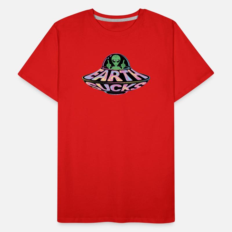 Neon UFO Earth Sucks Alien, Erde Männer Premium Bio T-Shirt
