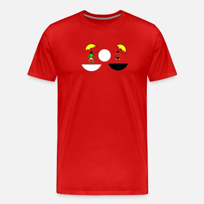 Neon-Regenschirm-Duell in geteilten Hälften - Männer Premium Bio T-Shirt - Rot