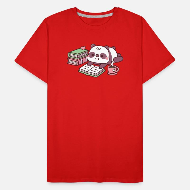 Süßer Pandabär entspannt mit Büchern und Tee Männer Premium Bio T-Shirt