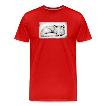 Renard endormi - Gravé à la main imprimable - T-shirt bio Premium Homme - rouge - Devant - Damien (186cm)