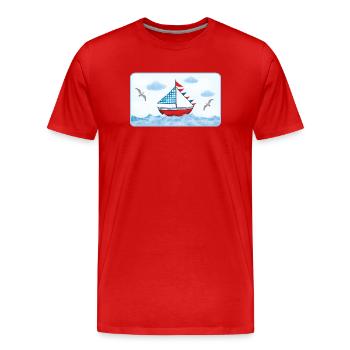 Voilier bleu sur la mer - peint à la main - T-shirt bio Premium Homme - rouge - Devant - Damien (186cm)