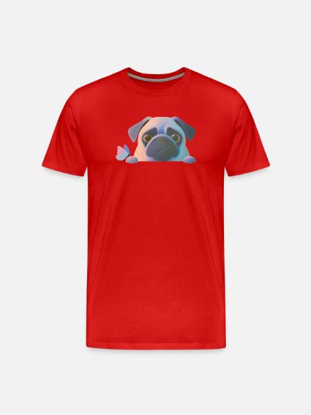 Pug with butterfly - Men's Premium Organic T-Shirt - red