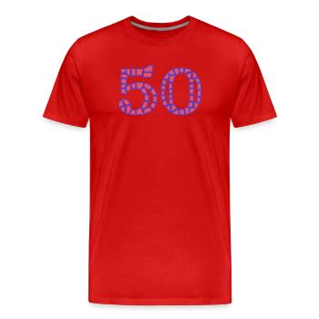 50. 50 ANS. 50e ANNIVERSAIRE. ANNIVERSAIRE 50 ANS. - T-shirt bio Premium Homme - rouge - Devant - Damien (186cm)