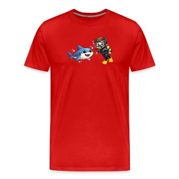 Taucher Kind mit Hai Lustig Ozean Cartoon - Männer Premium Bio T-Shirt - Rot - Vorne - Damien (186cm)