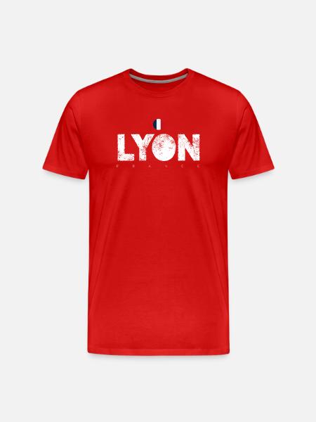 Lyon Bold Text with French Flag - Men's Premium Organic T-Shirt - red
