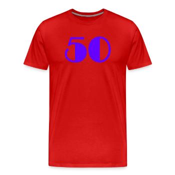 50. 50 ANS. 50e ANNIVERSAIRE. ANNIVERSAIRE 50 ANS. - T-shirt bio Premium Homme - rouge - Devant - Damien (186cm)