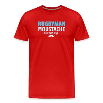 Rugby Moustache Style Statement - T-shirt bio Premium Homme - rouge - Devant - Damien (186cm)