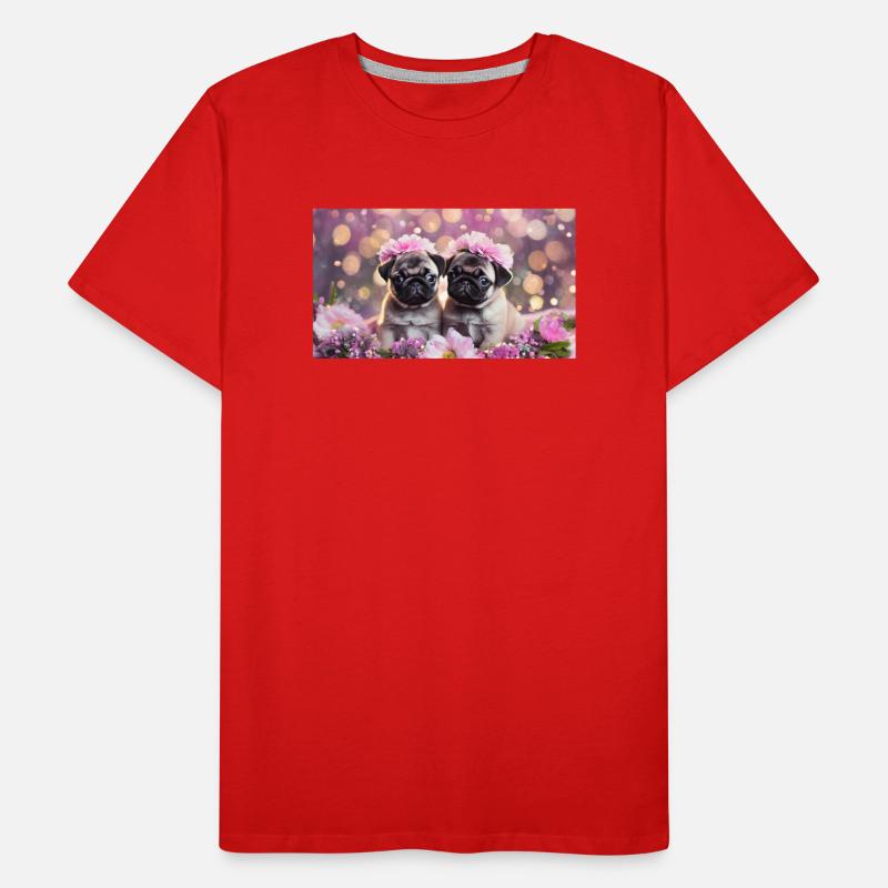 Mignons bébés chiens avec des couronnes de fleurs T-shirt bio Premium Homme