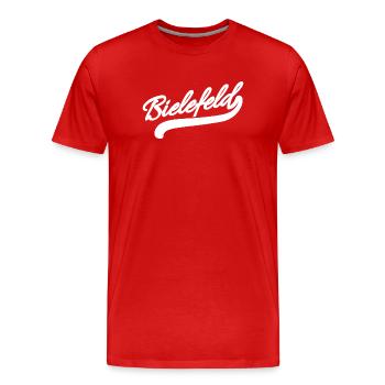 Bielefeld Retro - Männer Premium Bio T-Shirt - Rot - Vorne - Damien (186cm)