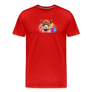 Llama Color Explosion - Men's Premium Organic T-Shirt - red - Front - Damien (186cm)