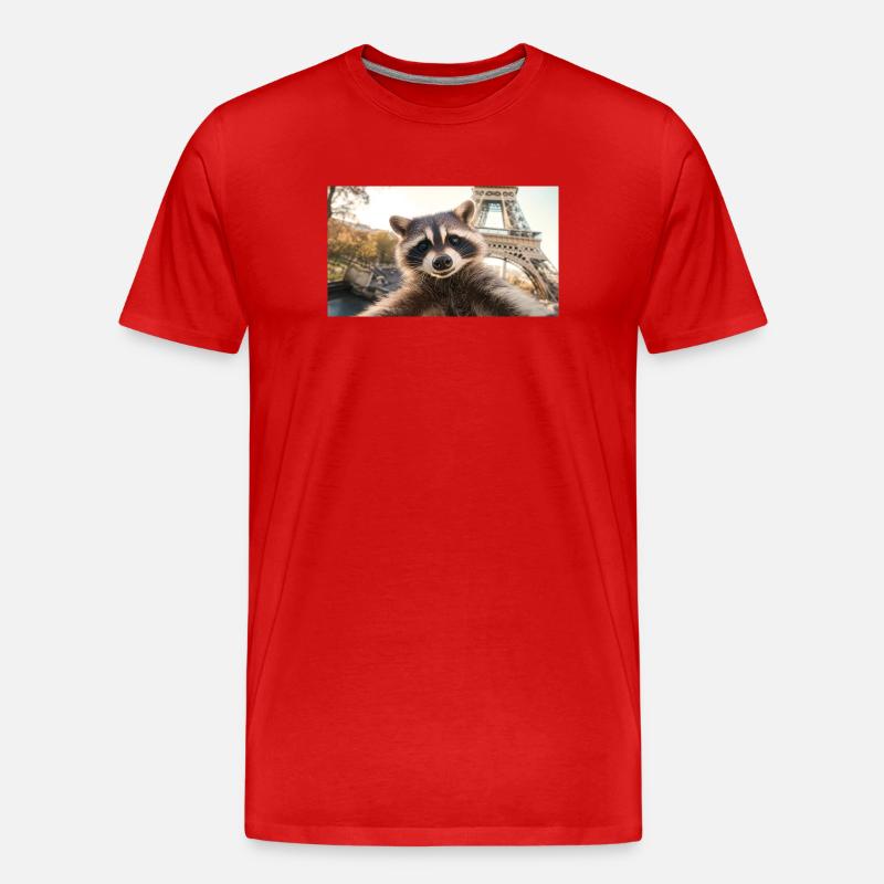 Waschbär in Paris - Männer Premium Bio T-Shirt - Rot