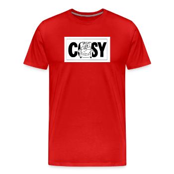 Cosy cat cuddly armchair print - Men's Premium Organic T-Shirt - red - Front - Damien (186cm)