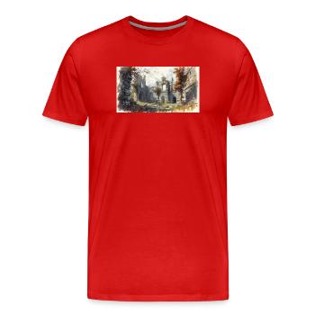 Ruines d'automne en aquarelle - T-shirt bio Premium Homme - rouge - Devant - Damien (186cm)