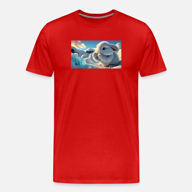 Niedlicher Schneehase mit Eiskristallen - Männer Premium Bio T-Shirt - Rot