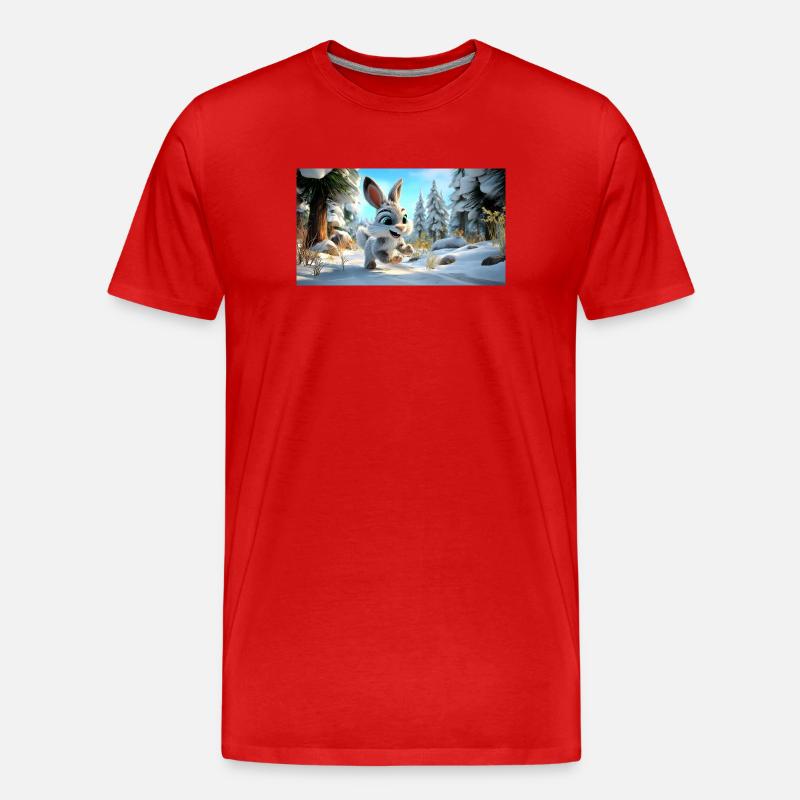 Flauschiger Schneehase im Winterwald - Männer Premium Bio T-Shirt - Rot