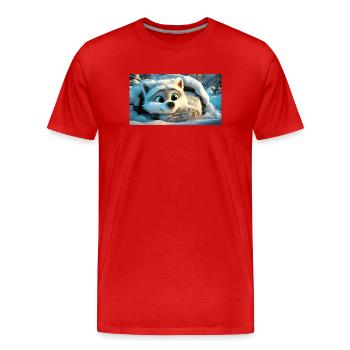 Renard arctique duveteux dans la neige - T-shirt bio Premium Homme - rouge - Devant - Damien (186cm)