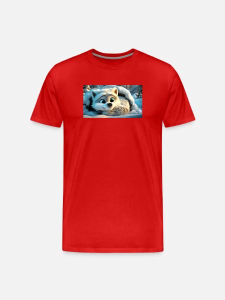 Fluffy arctic fox in the snow - Men's Premium Organic T-Shirt - red