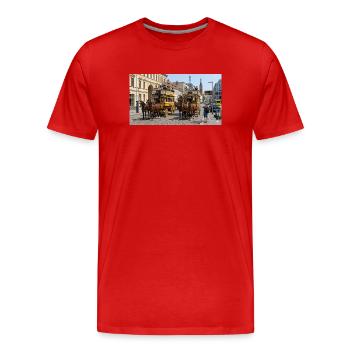Historische Pferdeomnibusse in Berlin Spandau - Männer Premium Bio T-Shirt - Rot - Vorne - Damien (186cm)