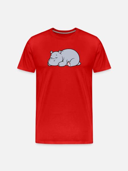 Sleeping Hippopotamus Tired Lazy Vector - Men's Premium Organic T-Shirt - red