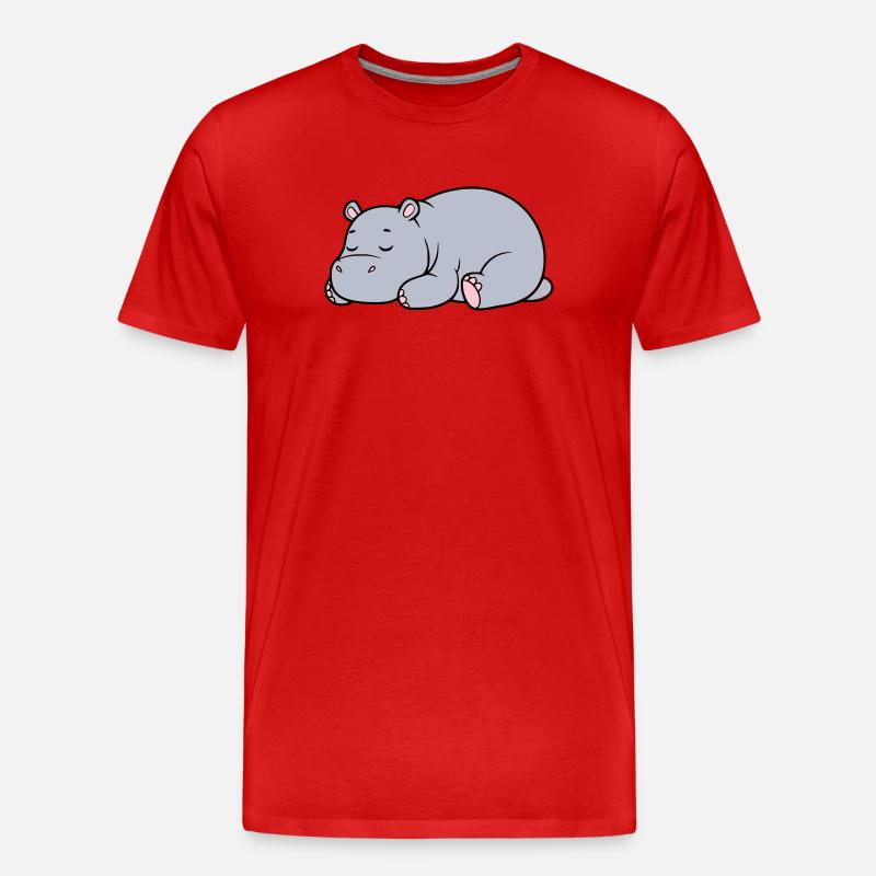 Sleeping Hippopotamus Tired Lazy Vector - Men's Premium Organic T-Shirt - red