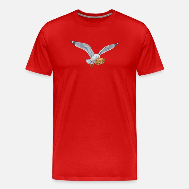 Funny Seagull Steals Fish Rolls Beach - Men's Premium Organic T-Shirt - red