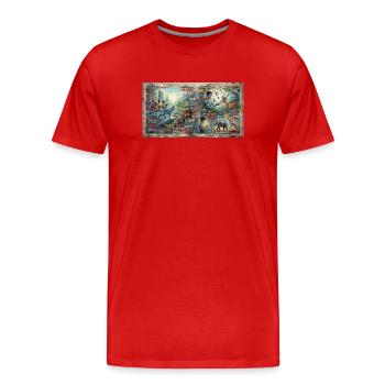 Zukunftsharmonie und Vielfalt - Männer Premium Bio T-Shirt - Rot - Vorne - Damien (186cm)