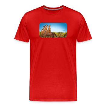 Book sticker meerkat on the rock in the savannah - Men's Premium Organic T-Shirt - red - Front - Damien (186cm)