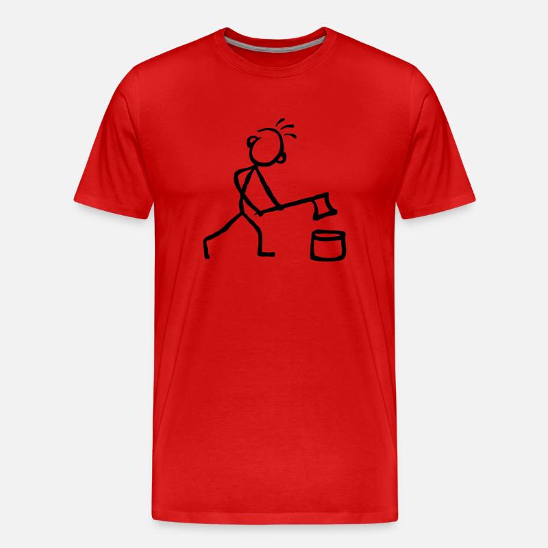 Strichmännchen Holz hacken - Männer Premium Bio T-Shirt - Rot