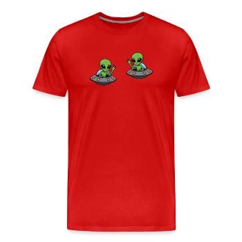 Doppel Alien-Grüße im UFO - Männer Premium Bio T-Shirt - Rot - Vorne - Damien (186cm)