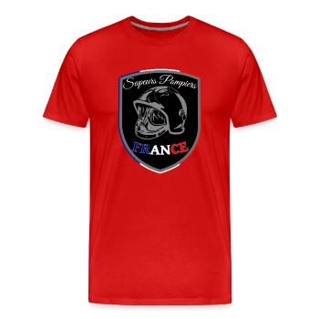 Feuerwehrmann blau weiß rot Frankreich Wimpel SCHWARZ - Männer Premium Bio T-Shirt - Rot - Vorne - Damien (186cm)