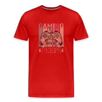 Funny gaming with my peeps, Gaming, Video Game - Men's Premium Organic T-Shirt - red - Front - Damien (186cm)